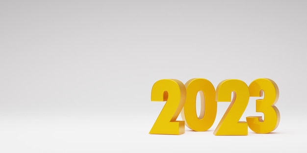 2023 symbol złoty metalik renderowania 3d Szczęśliwego nowego roku koncepcja