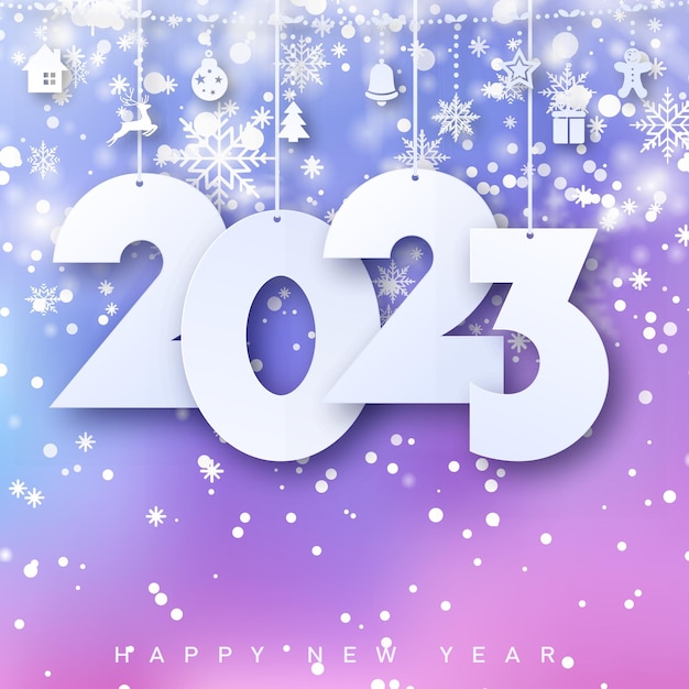 2023 Szczęśliwego Nowego Roku i Wesołych Świąt z spadającymi płatkami śniegu Vector