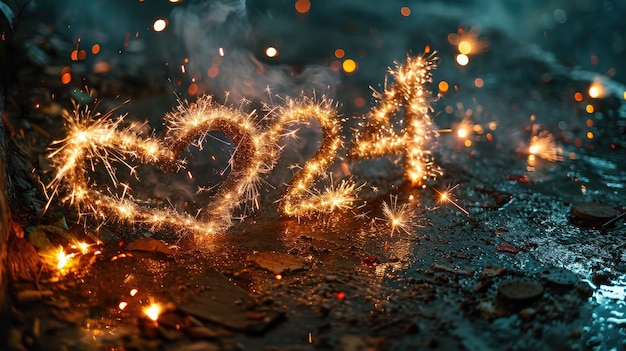 2024 odważne elektryczne fajerwerki czcionka szczęśliwy nowy rok tapeta