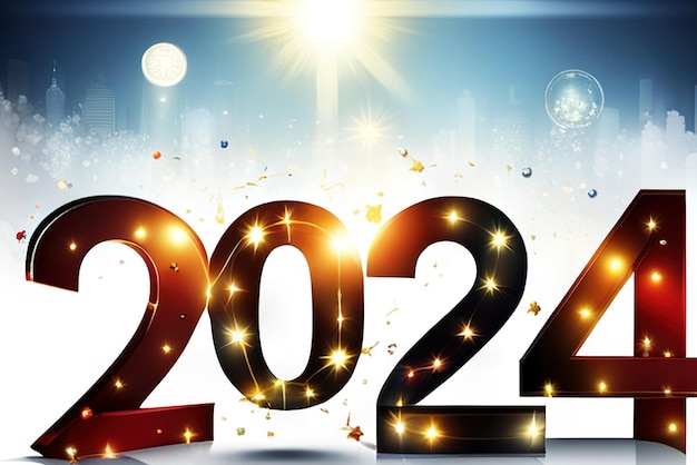Zdjęcie 2024 złote pogrubione litery symbol kolorowy projekt szczęśliwego nowego roku tło