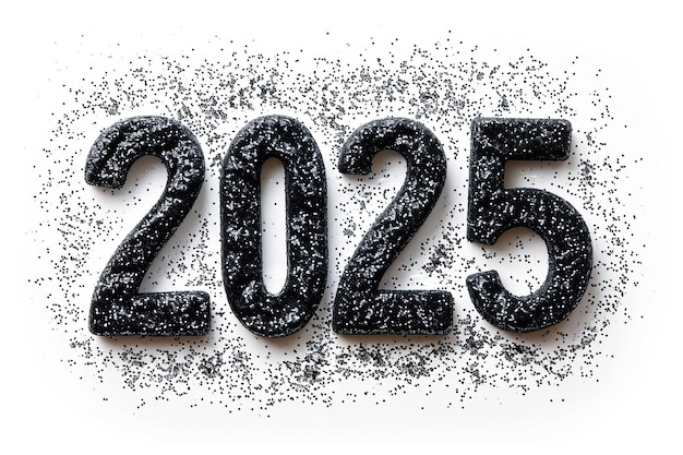 Zdjęcie 2025 - odważna liczba na czystym białym tle dla futurystycznych motywów lub projektów na nowy rok