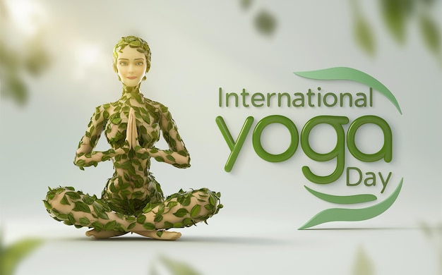 21 czerwca Międzynarodowy Dzień Jogi Kobieta wykonana z zielonych liści w pozycji jogi Generative ai