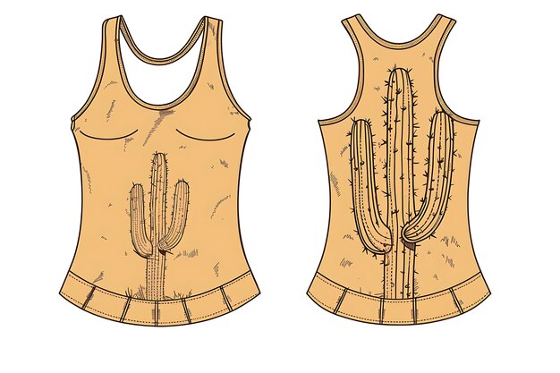 2D Clothes Tank Top z wycięciem w kształcie kaktusa na plecach w modzie Idea Concept Art Design