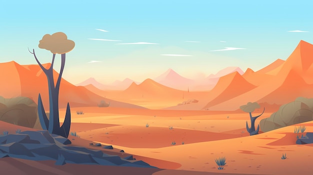 2D pustynny krajobraz tło wektor błękitne niebo płaski wektor Wygenerowane ai