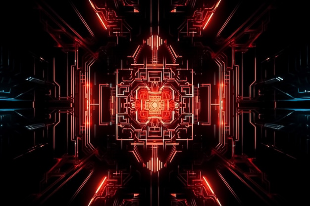 2d scifi Abstrakcyjny futurystyczny czerwony neon technologia obwodu elektronicznego Ai generowany