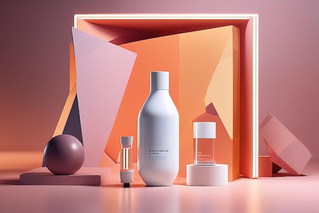 3 d renderowanie produktów kosmetycznych i butelek kosmetycznych do reklamy na tle pastelowym3 d renderowanie
