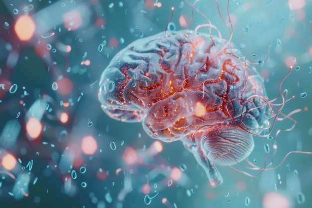 3 Renderowany ludzki mózg z szczegółowymi połączeniami i strukturami neuronowymi Futuristyczne badania medyczne