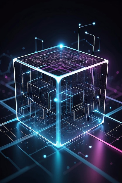 3D Abstract Poly Cube Kryptografia kwantowa i analityka dużych danych Banner technologii naukowej