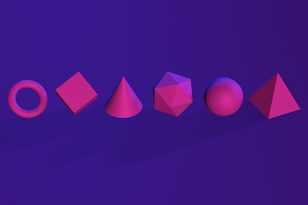 Zdjęcie 3d abstrakcjonistyczni geometryczni kształty w neonowym świetle. 3d odpłacają się ilustrację