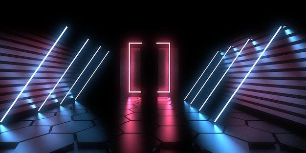 3D abstrakcyjne tło z neonami neon tunel budowa przestrzeni 3d illustration3