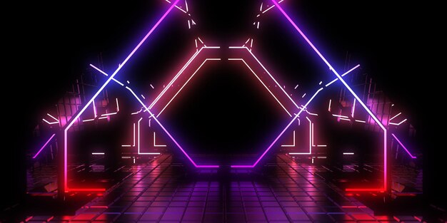 3D abstrakcyjne tło z neonami neon tunel konstrukcja kosmiczna ilustracja 3d