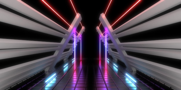 3D abstrakcyjne tło z neonami neon tunel konstrukcja kosmiczna ilustracja 3d