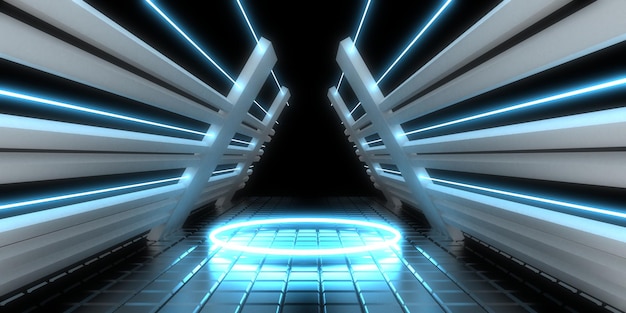 3D abstrakcyjne tło z neonami neon tunel konstrukcja kosmiczna ilustracja 3d