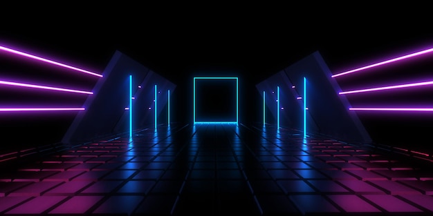 3D abstrakcyjne tło z neonami neon tunel konstrukcja kosmiczna ilustracja 3d