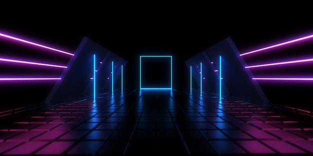 3D abstrakcyjne tło z neonami neon tunel konstrukcja kosmiczna ilustracja 3d