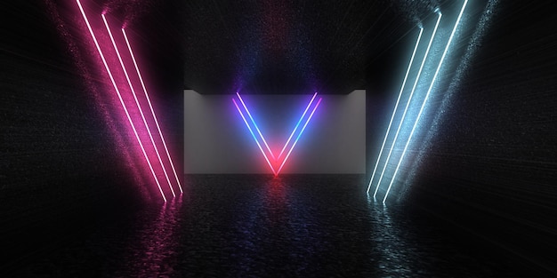 3D abstrakcyjne tło z neonami neon tunel konstrukcja kosmiczna ilustracja 3d