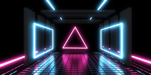 3D abstrakcyjne tło z neonami neon tunel konstrukcja kosmiczna ilustracja 3d