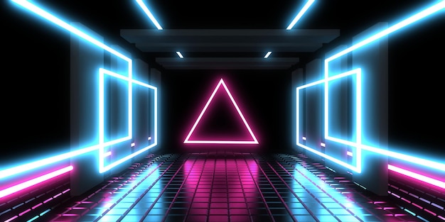 3D abstrakcyjne tło z neonami neon tunel konstrukcja kosmiczna ilustracja 3d