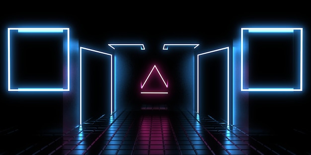 3d Abstrakcyjne Tło Z Neonami Neon Tunel Konstrukcja Kosmiczna Ilustracja 3d