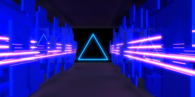 3D abstrakcyjne tło z neonami neon tunel konstrukcja kosmiczna ilustracja 3d