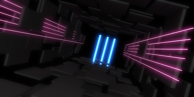 3D abstrakcyjne tło z neonami neon tunel konstrukcja kosmiczna ilustracja 3d