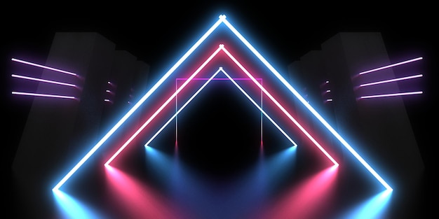 3D abstrakcyjne tło z neonami neon tunel konstrukcja kosmiczna ilustracja 3d