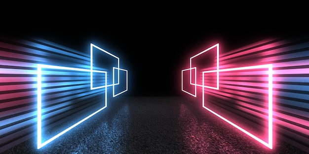 3D abstrakcyjne tło z neonami neon tunel konstrukcja kosmiczna ilustracja 3d