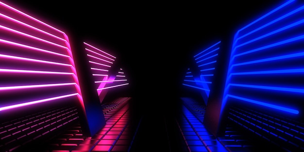 3D abstrakcyjne tło z neonami neon tunel konstrukcja kosmiczna ilustracja 3d