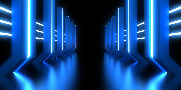 3D abstrakcyjne tło z neonami neon tunel konstrukcja kosmiczna ilustracja 3d