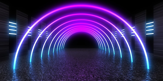 3D abstrakcyjne tło z neonami neon tunel konstrukcja kosmiczna ilustracja 3d