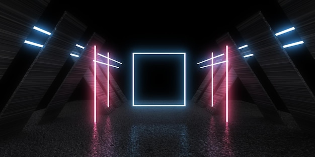 3D abstrakcyjne tło z neonami neon tunel konstrukcja kosmiczna ilustracja 3d