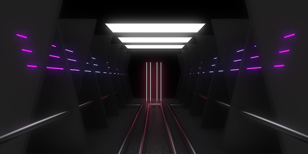 3D abstrakcyjne tło z neonami neon tunel konstrukcja kosmiczna ilustracja 3d