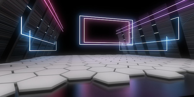 3D abstrakcyjne tło z neonami neon tunel konstrukcja kosmiczna ilustracja 3d