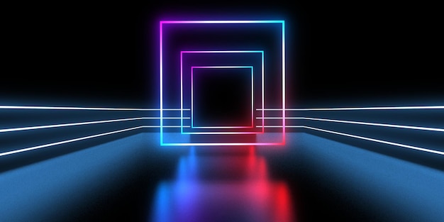 3D abstrakcyjne tło z neonami neon tunel konstrukcja kosmiczna ilustracja 3d