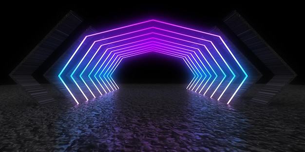 3d Abstrakcyjne Tło Z Neonami Neon Tunel Konstrukcja Kosmiczna Ilustracja 3d