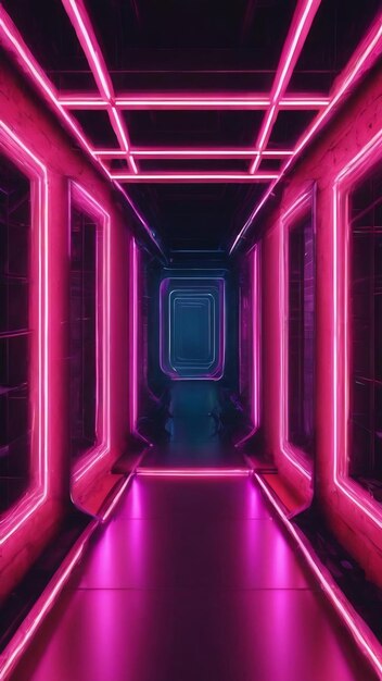 3d abstrakcyjne tło z neonowymi światłami konstrukcja przestrzeni tunelu neonowego ilustracja 3d