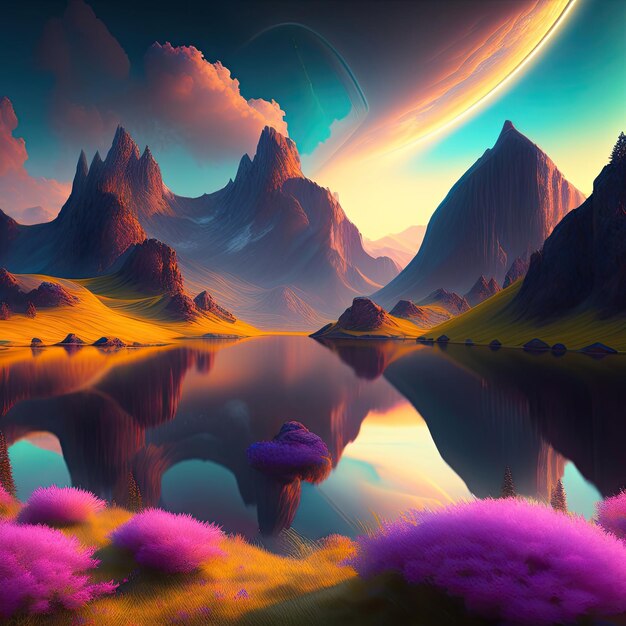 3D abstrakcyjny krajobraz fantasy