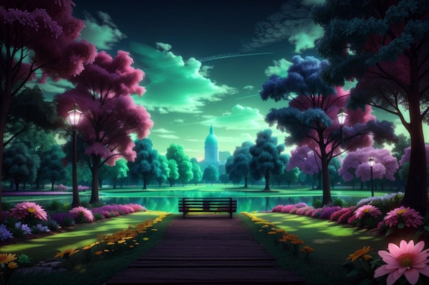 Zdjęcie 3d animowany park krajobrazowy z rzeką