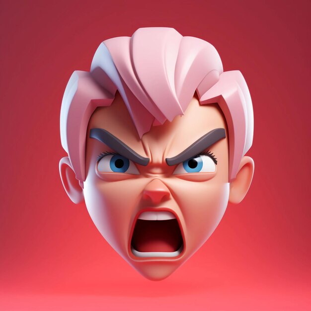 3D avatar głowy postaci z wściekłym wyrazem twarzy