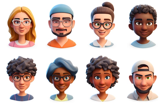 3D avatar przedstawia postacie z różnymi ludźmi izolowanymi na białym tle