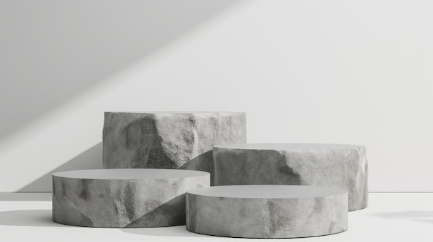3D betonowe podium na białym tle Szary wyświetlacz dla produktów kosmetycznych