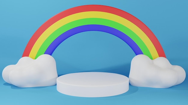 3d białe podium są tęcze i chmury