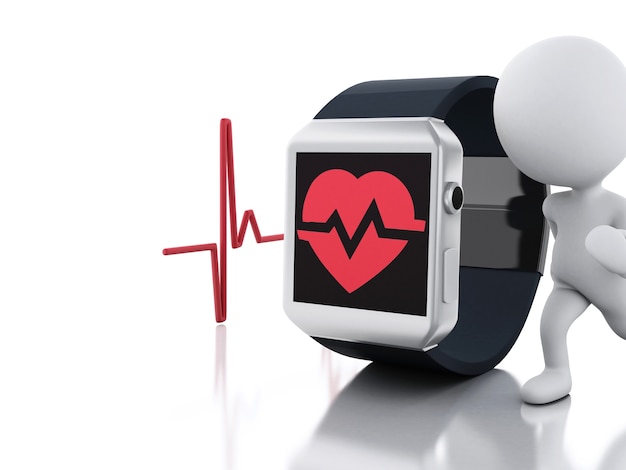 Zdjęcie 3d biali ludzie i elegancki zegarek z czerwoną zdrowie ikoną.