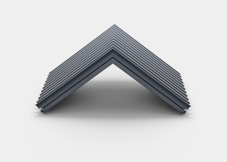 Zdjęcie 3d blachy falistej ocynkowanej na dach domu blachy dachowe na białym tle ilustracja 3d
