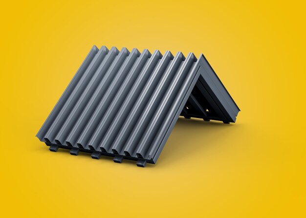 3D blachy falistej ocynkowanej na dach domu Blachy dachowe na żółtym tle ilustracja 3d