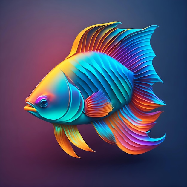 3D bojownik syjamski ilustracja ryba ozdobna z jasnymi kolorami gradientu
