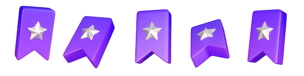 3d Bookmark Star Kolekcja Na Białym Tle 5 Ikon Różnych Kątów Na Temat Zakładki Prosty Symbol Renderowania 3d Dla Sieci I Aplikacji