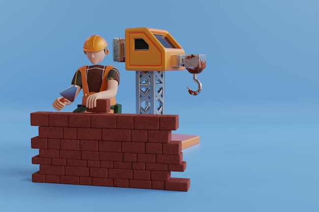 3D budowniczy ustanawiające bricks.3d mężczyzna pracownik budowlany z materiałów budowlanych. ilustracja 3D