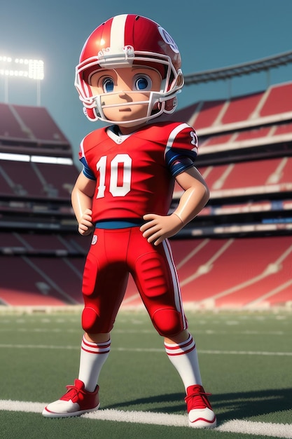 3D cartoon młody futbol amerykański w tle stadionu Generative AI