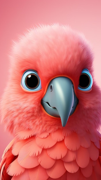 3D Cartoon Parrot's CloseUp Joy przeciwko Light Red